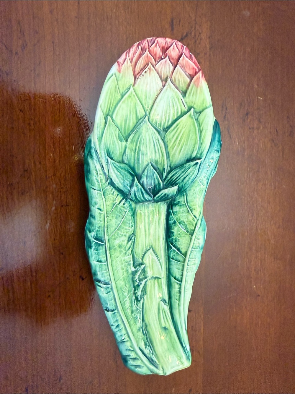 Vintage Italy Artichoke Spoon Rest 6273 Majolica Style Ceramic 8”